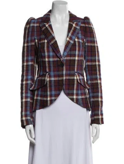 Pre-owned Smythe Linen Plaid Print Blazer In Multi