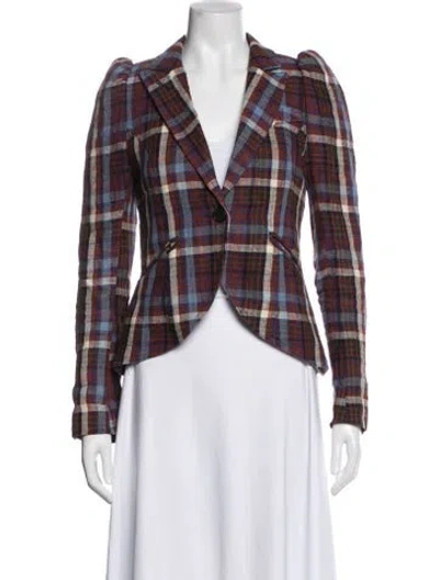 Pre-owned Smythe Linen Plaid Print Blazer In Multi