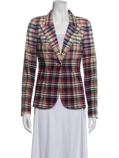 Pre-owned Smythe Linen Plaid Print Blazer In Multicolor