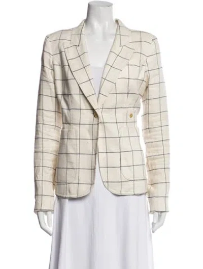 Pre-owned Smythe Linen Plaid Print Blazer In Neutrals
