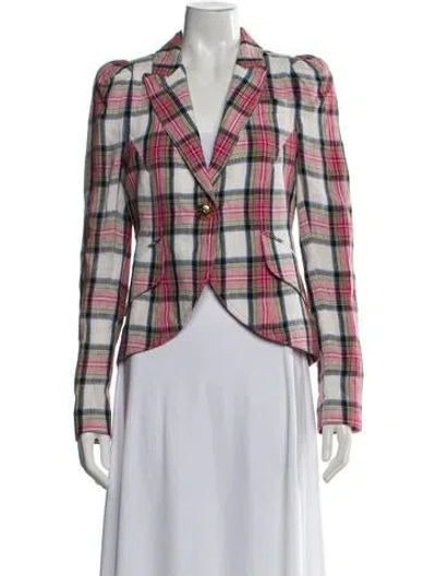 Pre-owned Smythe Linen Plaid Print Blazer In Pink