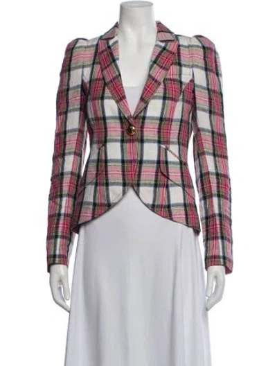 Pre-owned Smythe Linen Plaid Print Blazer In Pink