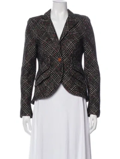 Pre-owned Smythe Linen Plaid Print Blazer In Red
