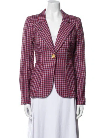 Pre-owned Smythe Linen Plaid Print Blazer In Red