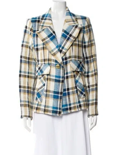 Pre-owned Smythe Linen Plaid Print Blazer W/ Tags In Neutral