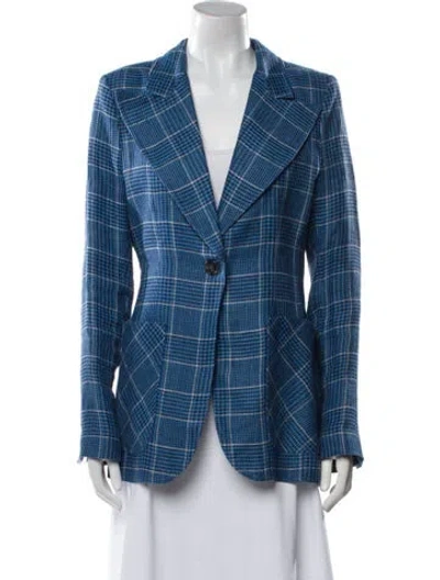 Pre-owned Smythe Linen Plaid Print Jacket In Blue