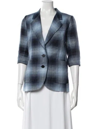 Pre-owned Smythe Linen Plaid Print Vest In Blue