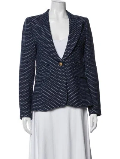 Pre-owned Smythe Linen Polka Dot Print Blazer In Blue