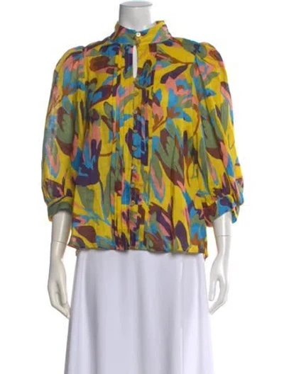 Pre-owned Smythe Linen Printed Blouse In Yellow