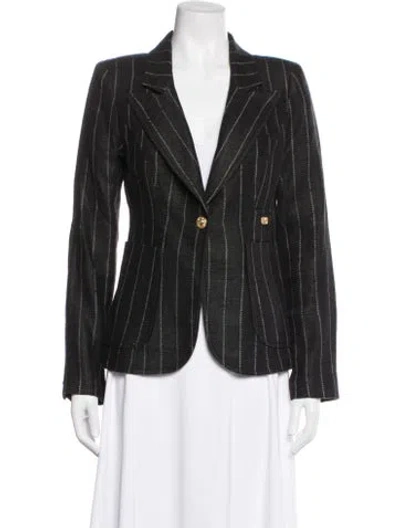 Pre-owned Smythe Linen Striped Blazer In Black