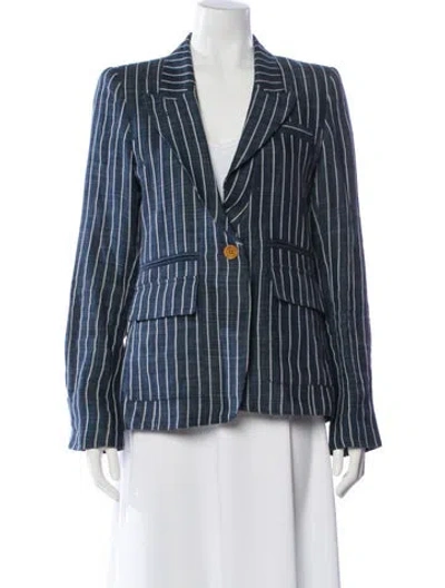Pre-owned Smythe Linen Striped Blazer In Blue