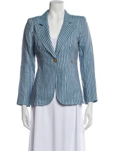 Pre-owned Smythe Linen Striped Blazer In Blue