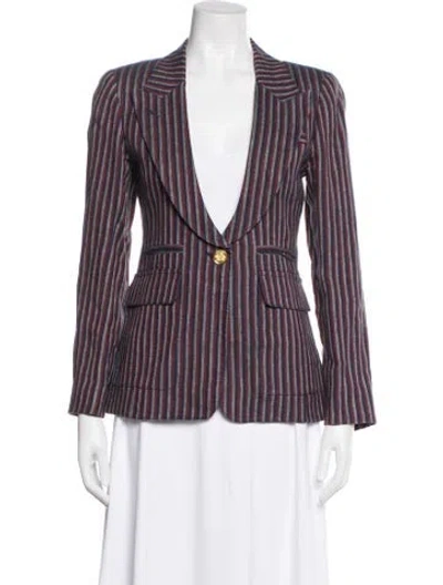 Pre-owned Smythe Linen Striped Blazer In Blue