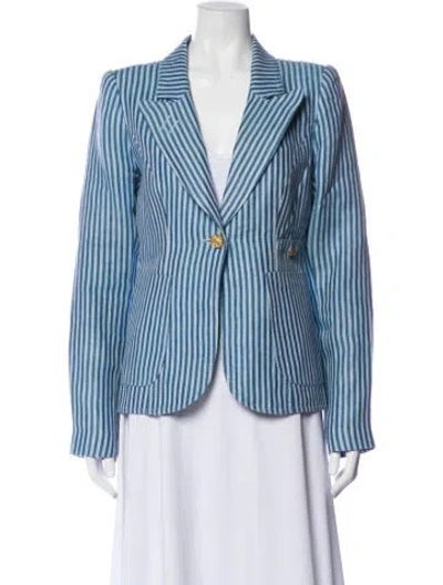 Pre-owned Smythe Linen Striped Blazer In Blue