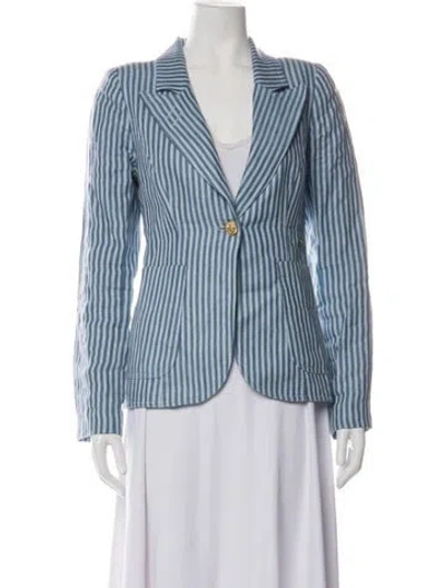 Pre-owned Smythe Linen Striped Blazer In Blue