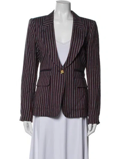 Pre-owned Smythe Linen Striped Blazer In Blue