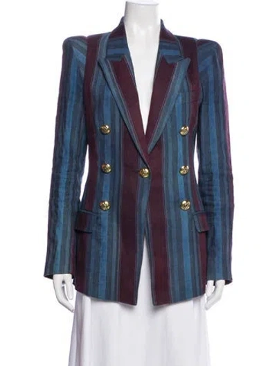 Pre-owned Smythe Linen Striped Blazer In Blue