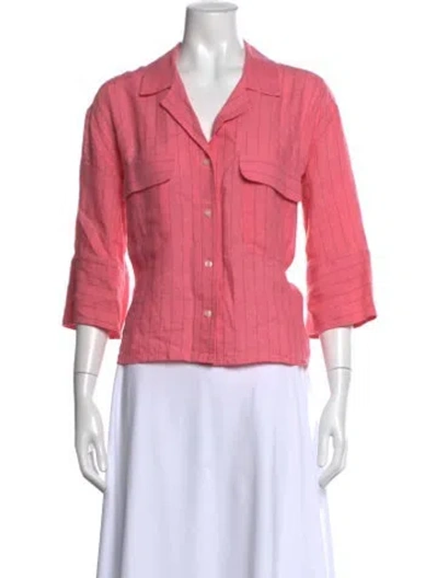 Pre-owned Smythe Linen Striped Button-up Top In Pink
