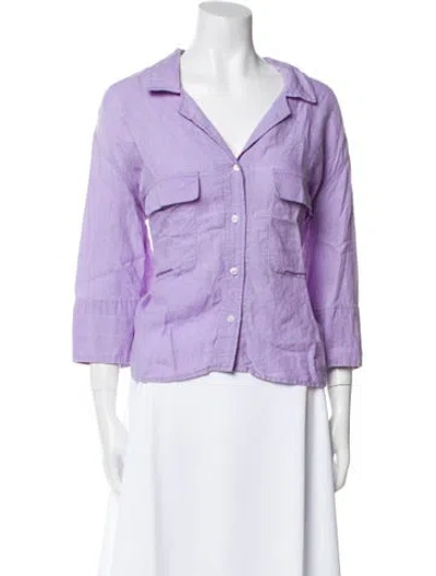 Pre-owned Smythe Linen Three-quarter Sleeve Button-up Top In Multi