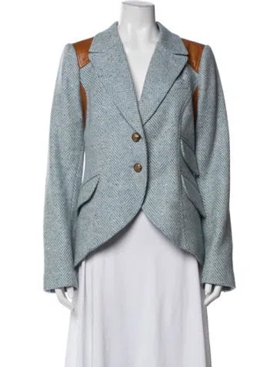 Pre-owned Smythe Linen Tweed Pattern Blazer In Blue
