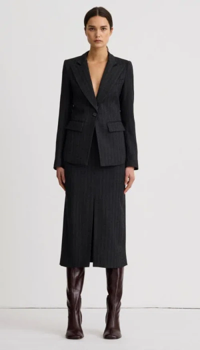Smythe Longline Peaked Lapel Blazer In Slate Herringbone
