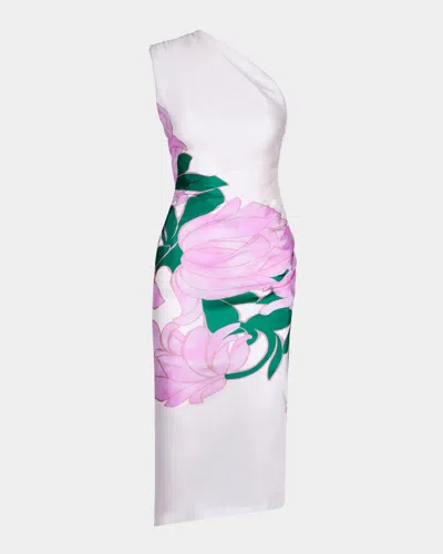 Smythe Magnolia Ruched Asymmetric Midi Dress In Pink