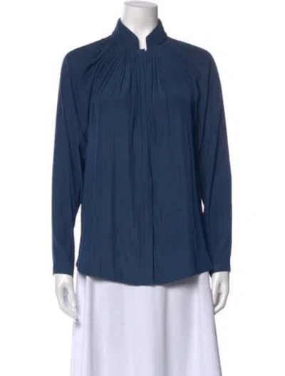 Pre-owned Smythe Mock Neck Long Sleeve Blouse In Blue