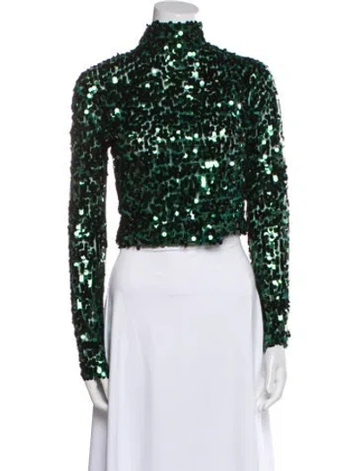 Pre-owned Smythe Mock Neck Long Sleeve Crop Top In Green