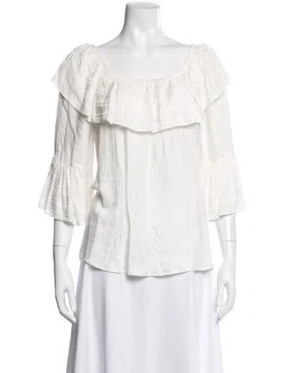Pre-owned Smythe Off-the-shoulder Three-quarter Sleeve Blouse In White