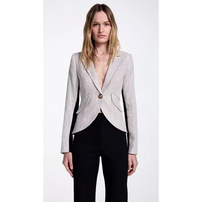 Smythe One Button Tux Stripe Blazer In Stone With Black