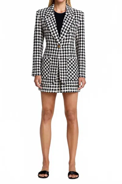 Smythe Patch Pocket Tailored Bf Blazer In Tweed Houndstooth In Black