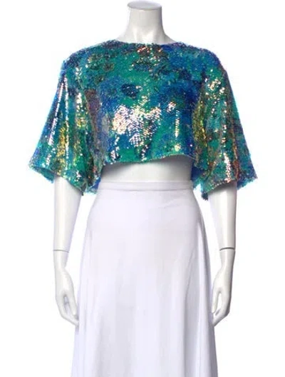 Pre-owned Smythe Patterned Crew Neck Crop Top W/ Tags In Blue