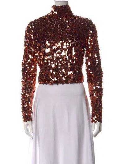 Pre-owned Smythe Patterned Mock Neck Top In Brown