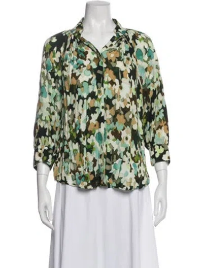 Pre-owned Smythe Patterned Three-quarter Sleeve Blouse In Blue