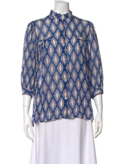 Pre-owned Smythe Patterned Three-quarter Sleeve Blouse In Blue