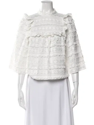 Pre-owned Smythe Patterned Three-quarter Sleeve Blouse In White