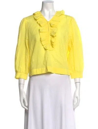 Pre-owned Smythe Patterned V-neck Blouse In Yellow
