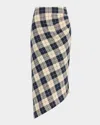 Smythe Plaid Asymmetrical Silk-blend Skirt In Blue