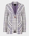 Smythe Plaid Patch Pocket Birkin Blazer In Lavender Navy