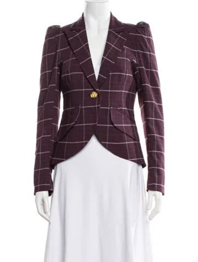 Pre-owned Smythe Plaid Print Blazer In Burgundy