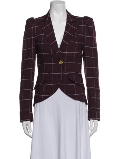 Pre-owned Smythe Plaid Print Blazer In Burgundy