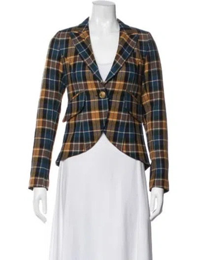 Pre-owned Smythe Plaid Print Blazer In Gold