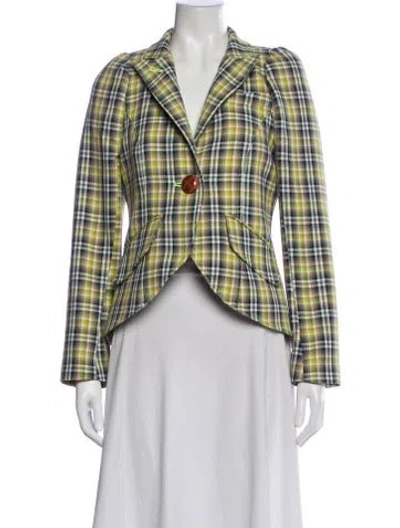 Pre-owned Smythe Plaid Print Blazer In Green