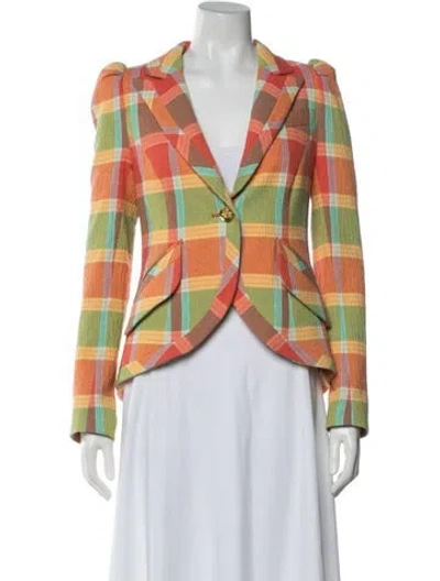 Pre-owned Smythe Plaid Print Blazer In Orange