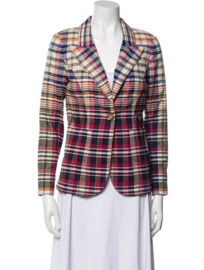 Pre-owned Smythe Plaid Print Blazer In Pink