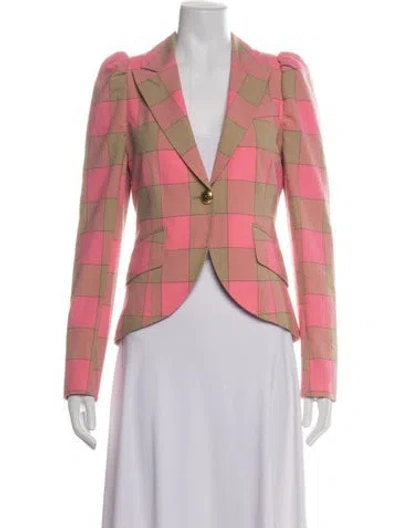Pre-owned Smythe Plaid Print Blazer In Pink