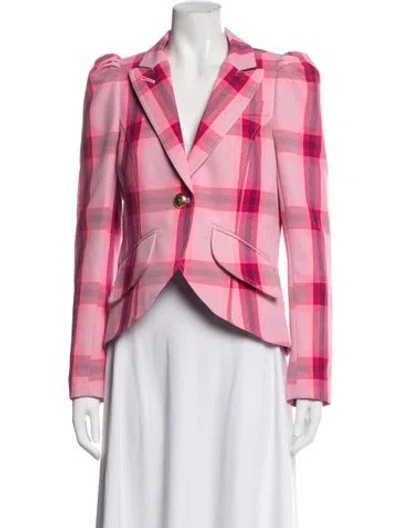 Pre-owned Smythe Plaid Print Blazer In Pink