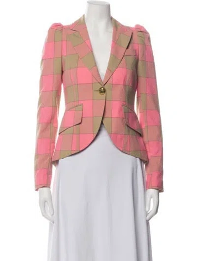 Pre-owned Smythe Plaid Print Blazer In Pink