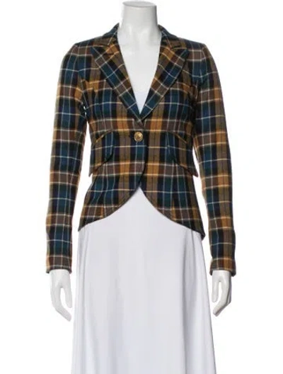 Pre-owned Smythe Plaid Print Blazer W/ Tags In Blue