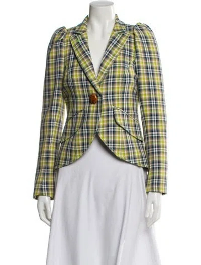 Pre-owned Smythe Plaid Print Blazer W/ Tags In Green